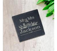 Joyforge Personalised Slate Coaster for Couples - Custom Engraved with Names & Date - Perfect Wedding, Anniversary or New Home Gift