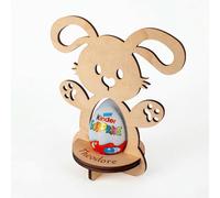 JoyForge Personalised Wooden Egg Holder Including Kinder Surprise Egg - Custom Engraved Stand with Name - Easter Gift for Kids, Boys, Girls - Unique Chocolate Treat Display