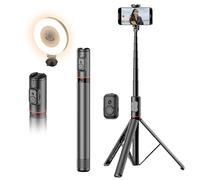 Joyful 72" Phone Tripod & Selfie Stick,Extendable Cell Phone Tripod Stand with Wireless Remote Control and Cold Shoe Mount,Compatible with iPhone and Samsung Android for Video/Photo (Black with Light)