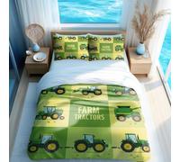 Joyful Animal Paradise Duvet Cover Set, Cartoon Tractor Kids Bedding, Farm Theme for Boys and Girls (01,King + 80 x 80cm x2)