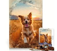 Joyful Bound Through Golden Fields 1000 Piece Jigsaw Puzzles for Adults Jigsaw Creative Fun Clean Cut Fun Challenge Evening Game (38x26cm)