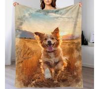 Joyful Bound Through Golden Fields Couple Blanket Soft Sherpa Fleece Blanket Travel for Living Room Bedroom Kids 70x80inch(180x200cm)