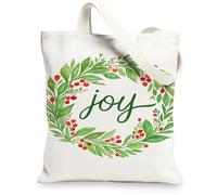 Joyful Canvas Tote Bags, Eco-Friendly Leaf Design Reusable Shopping Bags, Modern Chic Lightweight Washable Shoulder Strap C, White, 13x15 Inch