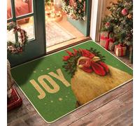 Joyful Chicken Doormat, Green Holiday Decor with Festive Elements, Indoor & Outdoor Non-Slip Absorbent Welcome Mat, Easy Clean 29x17 Inch
