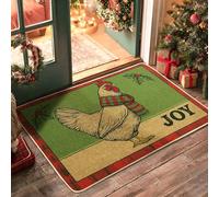 Joyful Chicken Doormat, Green Holiday Entrance Mat for Indoor & Outdoor Decor, Rubber Non-Slip and Water-Resistant Welcome Mats, Easy Clean 29x17 Inch