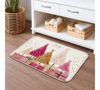 Joyful Christmas Trees Quick Dry Bath Mat, Fanciful Peach Decor Absorbent Non Slip Shower Mat, Festive Flannel Washable Bath Rugs for Bathroom Toilet Restroom Decorative 20x32 Inch