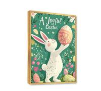 Joyful Easter Vibrant Bunny Canvas Wall Art Floral Spring Rabbit Egg Posters Art Prints Festive Seasonal Home Artwork for Apartment Decor 80x120cm With Gold Frame
