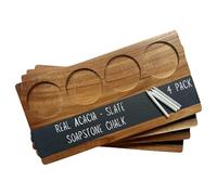 Joyful Haus Wooden Flight Board Set - Wine, Beer, Whiskey, Mimosa, and Cocktail Tasting Tray - Acacia Wood Serving Board with Slate Chalkboard - Home Bar & Entertaining Gift (Set of 4, 16x8 inches)