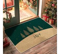 Joyful Holiday Doormat, Dark Green Trees Welcome Mat for Indoor & Outdoor Entryway Rustic Decor, Non-Slip Absorbent Front Door Mats, Easy to Clean 29x17 Inch