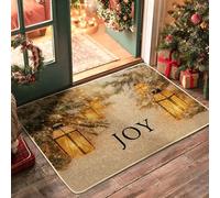 Joyful Lantern Doormat, Warm Gold Welcome Mat for Winter Holiday Indoor & Outdoor Decor, Non-Slip Dirt Trapper Entrance Mats, Easy to Clean 29x17 Inch
