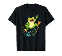 Joyful Leaping Frog Colorful Water Splash Cartoon T-Shirt