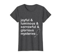 Joyful & Luminous & sorrowful & Glorious Mysteries Rosary T-Shirt, Women, Dark Heather Grey, Medium