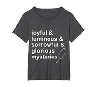 Joyful & Luminous & sorrowful & Glorious Mysteries Rosary T-Shirt, Women's Plus, Dark Heather Grey, 3X