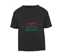 Joyful Merry Blessed [XMAS22] Festive Quotes Short Sleeve Cotton Toddler t Shirt, 3-4 Years, Black
