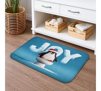 Joyful Penguin Winter Quick Dry Bath Mat, Cute Snowy Holiday Non Slip Shower Rug, Festive Flannel Washable Bathroom Mats for Christmas Toilet Decor 16x24 Inch