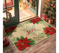 Joyful Poinsettia Doormat, Red Holiday Welcome Mat for Indoor & Outdoor Decor, Non-Slip Rubber Dust Absorbent Entrance Mats, Easy to Clean 29x17 Inch