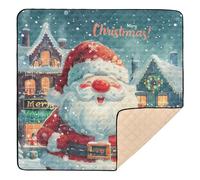Joyful Santa in Snowy Town - Merry Christmas Large Sturdy Baby Playmat for Indoor Outdoor Washable Baby Kick Crawling Mat for Newborns Babies Infants Toddlers, 50'' x 50''