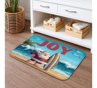 Joyful Santa Surfing Quick Dry Bath Mat, Colorful Beach Fun Absorbent Non Slip Shower Rug, Holiday Flannel Washable Bath Rugs for Bathroom Toilet Restroom Decorative 20x32 Inch
