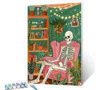 Joyful Style Digital Oil Painting on Canvas Skeleton Man Lying on a Pink Sofa Painting by Numbers for Adults Beginners Students Paints and Brushes Drawing for Home Decor 16x20 Inch Gift（Frameless）