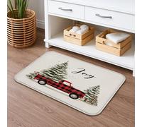 Joyful Truck and Trees Quick Dry Bath Mat, Rustic Red Plaid Absorbent Non Slip Shower Mat, Winter Flannel Washable Bath Rugs for Bathroom Decorative 20x32 Inch