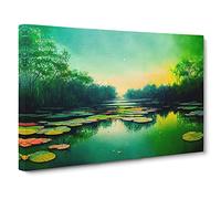 Joyful Water Lily Pond Canvas Print | Gallery Wrapped 30mm Frame Wall Art | 30x20 inches | Ready to Hang | Contemporary Floral Picture | Living Room Bedroom Lounge Office