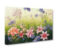 Joyful Wild Flowers Canvas Print | Gallery Wrapped 30mm Frame Wall Art | 30x20 inches | Ready to Hang | Contemporary Floral Picture | Living Room Bedroom Lounge Office