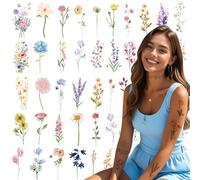 JoyfulGlam 18 Sheets Realistic and Durable Flower Temporary Tattoos for Adults
