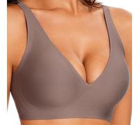 Joyfullygo Bra, Seamless Deep V Push-Up Wireless Bra Comfort Soft Breathable Supporting and Lifting Full Coverage T-Shirt Bra (Gray,L)