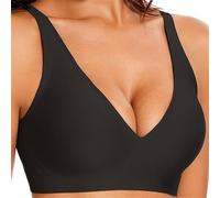 Joyfullygo Bra, Seamless Deep V Push-Up Wireless Bra Comfort Soft Breathable Supporting and Lifting Full Coverage T-Shirt Bra (Black,XXL)