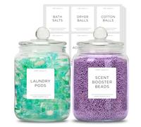 Joyfulmap 2 Large Glass Laundry Jars with Airtight Lids, 2000ml Capacity, Clear, Rectangular, Storage Jars for Laundry Room Organization and Kitchen Storage