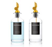 Joyfulmap 2 Pcs Mouthwash Bottle Dispenser, 11.8 Oz/350ml Glass Container with Metal Pour Spout, Weighted Pourer, Refillable Bottle for Bathroom,Lavatory,Cupboard,Countertop,Dental Office Decor, Gold