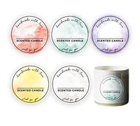 Joyfulmap 500pcs Preprinted Scented Candle Labels, 5 Watercolors Handmade with Love Stickers, Waterproof Labels for Hand Making, Small Business Supplies, Tins/Boxes Packaging/Container (2inch)