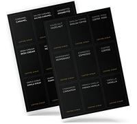 Joyfulmap Coffee Syrup Labels for Caramel,Vanilla,Mocha Classic Bottles, Minimalist bar Espresso Bean, Chocolate, Mint Pre-Printed Stickers, Flushable Waterproof and Oil-Proof(Black)