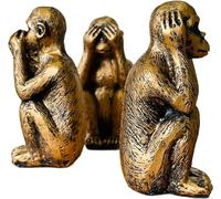 Joyfulmap Hear-No, See-No, Speak-No, Evil Monkeys Statue Set, Three Truths of Man Figurine, Resin Monkey Figurines for Office and Home Decor, Bronze Finish