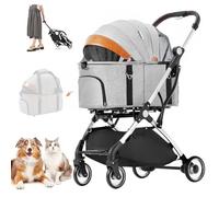 Joyfultails Dog Pram 3-in-1 Dog Buggy up to 15 kg, Dog Trolley, Cat Pram, Foldable Dog Buggy with Removable Dog Carry Bag, for Small to Medium Dogs and Cats & Rain Cover, Grey