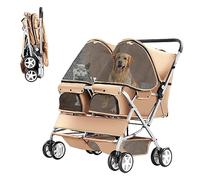 Joyfultails Dog Pram Foldable for 2 Dogs and Cats, Beige | Double pet stroller, two-seater carry bag, 360° rotating wheels, suitable for travel and walking
