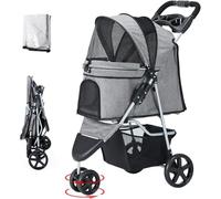 Joyfultails Dog Pushchair up to 15 kg, Foldable Dog Trolley with Storage Basket, Mesh Window, Dog Trolley for Small and Medium Dogs, Rain Cover, Jogger, Cat Buggy, Grey