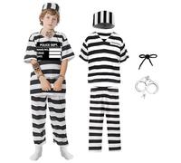 JoyFuncos 6PCS Kids Prisoner Costume Black White Striped Jail Convict Outfit Halloween Criminal Shirt Pants for Boys Grils Cosplay Party (120)