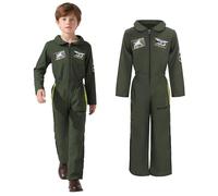 JoyFuncos Fighter Pilot Costume Kids Aviator Jumpsuit Flight Suit Halloween Outfit 1940s Fancy Dress for Boys Girls Party Cosplay (130)