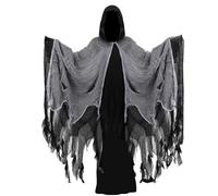 JoyFuncos Grim Reaper Hooded Cloak Scary Ghost Tattered Robe Medieval Wizard Death Cape Halloween Costume Cosplay for Adult Men