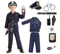 JoyFuncos Police Officer Costume Kids Policeman Outfit Cop Accessories Set Shirt Pants Hat Handcuffs Belt Halloween Fancy Dress Up Cosplay Toys for Boys Toddler Children (Medium)