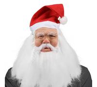 JoyFuncos Santa Claus Mask with Hat Beard Realistic Santa Face Mask Funny Old Man Costume Props for Christmas Adult Men Women Cosplay