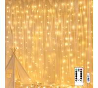 Joyfuny 2025 New Fairy Curtain Lights for Bedroom 3m x 3m 300 LED, Christmas String Lights USB Plug in 8 Modes Wall Hanging Twinkle with Remote Control for Wedding Party Backdrop Decor Warm White