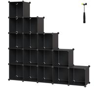 JOYFURNOS 16-Cube Storage Unit, Shoe Rack, DIY Shelving System, Stackable Cubes, PP Plastic Shelf, Wardrobe and Closet Divider, for Bedroom and Office, 31 x 123 x 123 cm, Black