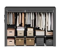 JOYFURNOS Portable Fabric Closet, Large Clothes Storage Wardrobe with 5 Rails, Multiple Shelves and Side Pockets, Garment Rack, Black