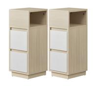 JOYFURNOS Set of 2 Narrow Side Tables, Slim End Table with 2 Drawers, 1 Open Compartment, for Living Room, Bedroom, Natural Beige