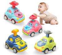 Joyfuture Press and Go Car Toys for 1-2-3 Year Old Boys - 4 Pack Vehicle Set Racing, Easy Push Down Action, ABS - Learning Cause Effect Toddler Toy, Gifts for 1+ Year Old Baby Boy Girl