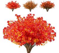 JOYGAR 24 Bundles Artificial Flowers Fake Boxwood Shrubs UV Resistant Faux Greenery Faux Plastic Lotus for Home Garden Hanging Planter Indoor Outdoor Porch Patio Office Wedding Decoration(Fall Red)