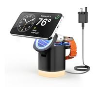 JoyGeek 3-in-1 Charger Stand for Magsafe, Foldable Wireless Charging Station with Night Lights, Magnetic Charger Dock for iPhone 17/16/15/14/13/12 Pro/Max, Air Pods 4-2/Pro, iWatch 2-11/Ultra (Black)