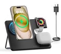 JoyGeek Charger Stand with MagSafe, 3 in 1 Wireless Charging Station for i Phone 16/15/14/13/12, Multi Charger Station for iWatch 10-2/Ultra, Charging Stand for AirPods 4/Pro/3/2-Black